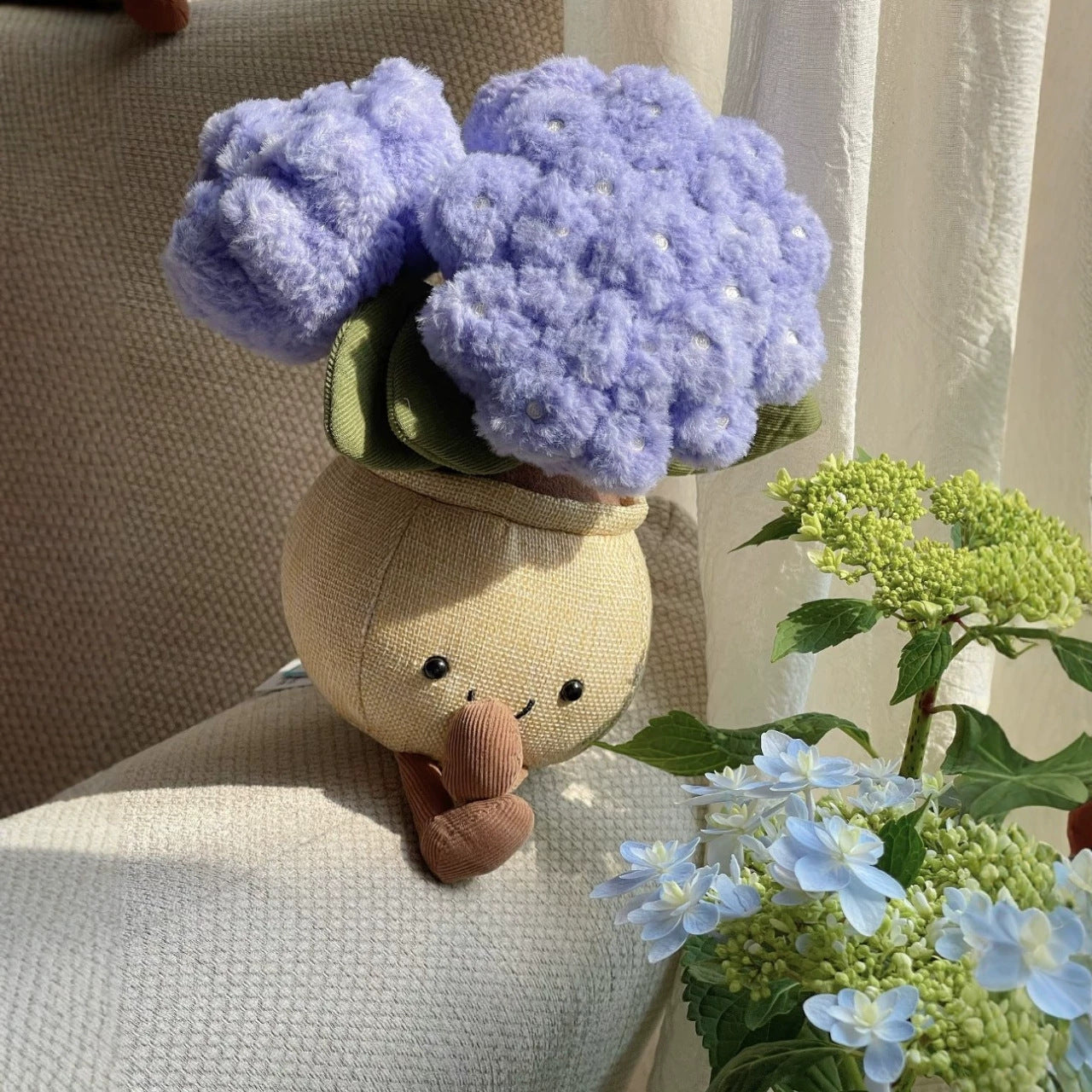Lifelike Amuseables Hydrangea Plant Plush Decor | Fluffy Botanical Stuffed Ornaments with JC Tags, Wholesale & Retail